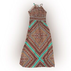 London Times Orange and Turquoise Maxi Dress